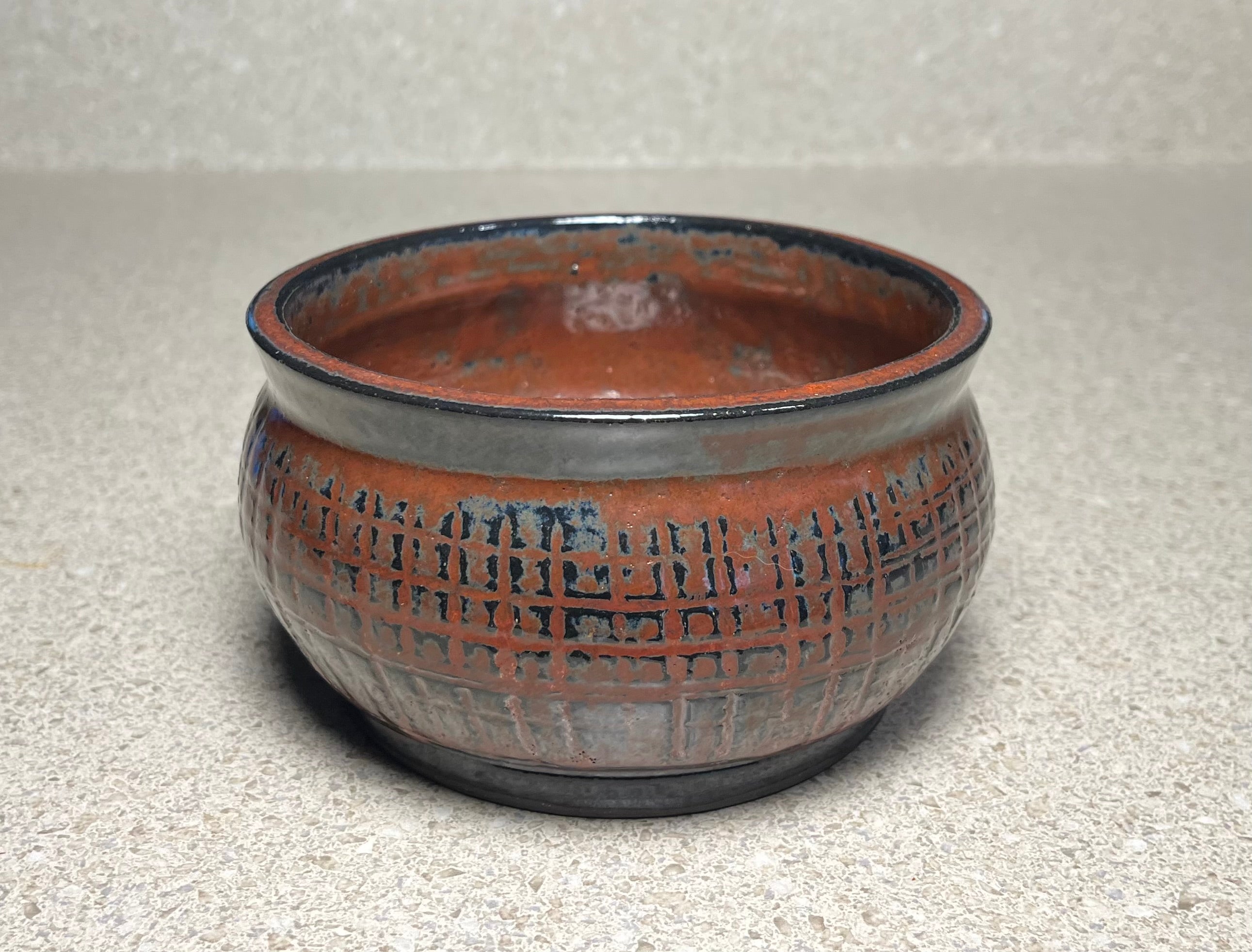 Stoneware Pot, Crosshatch Pattern