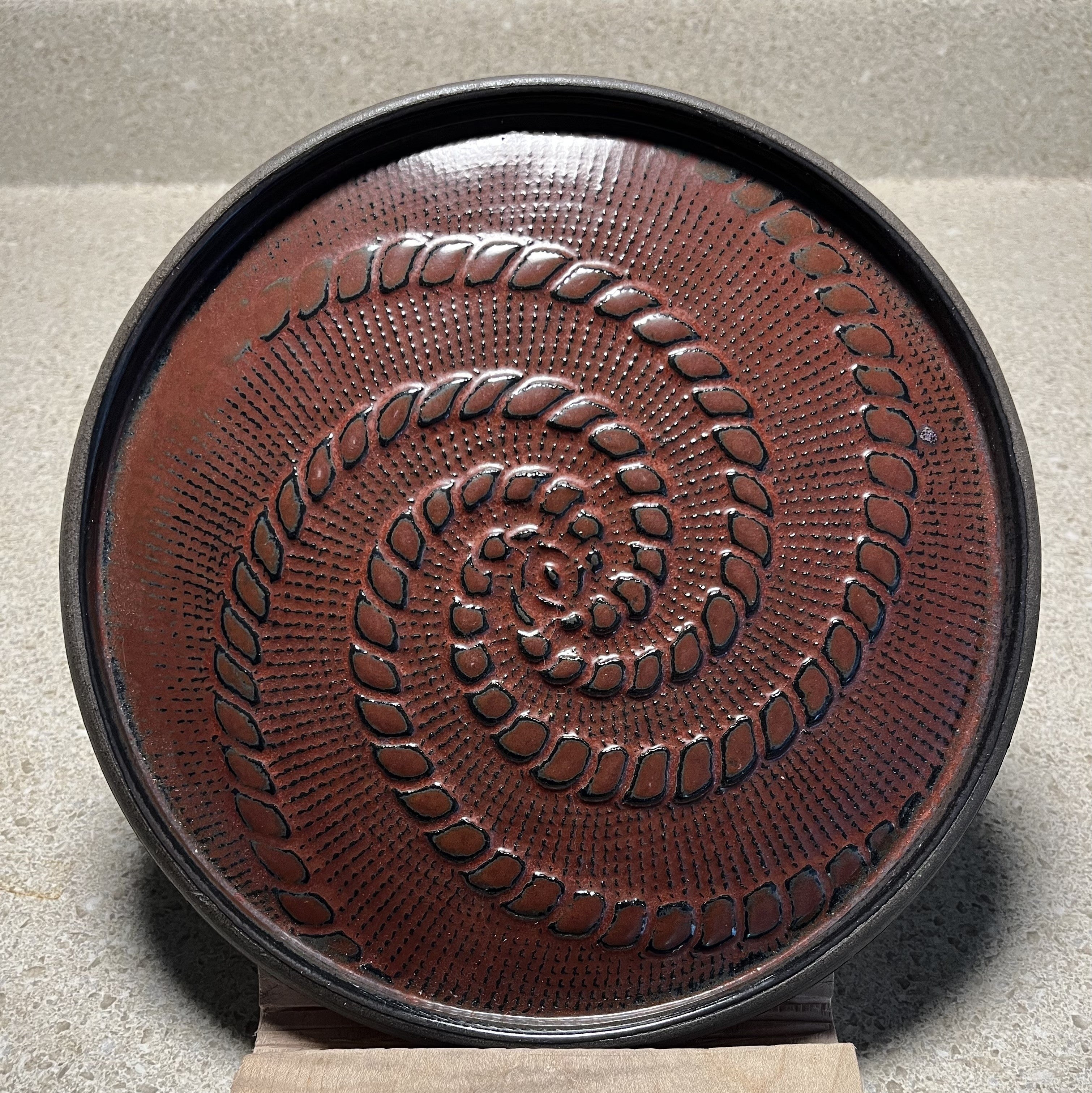 Stoneware Plate, Spiral Embossed